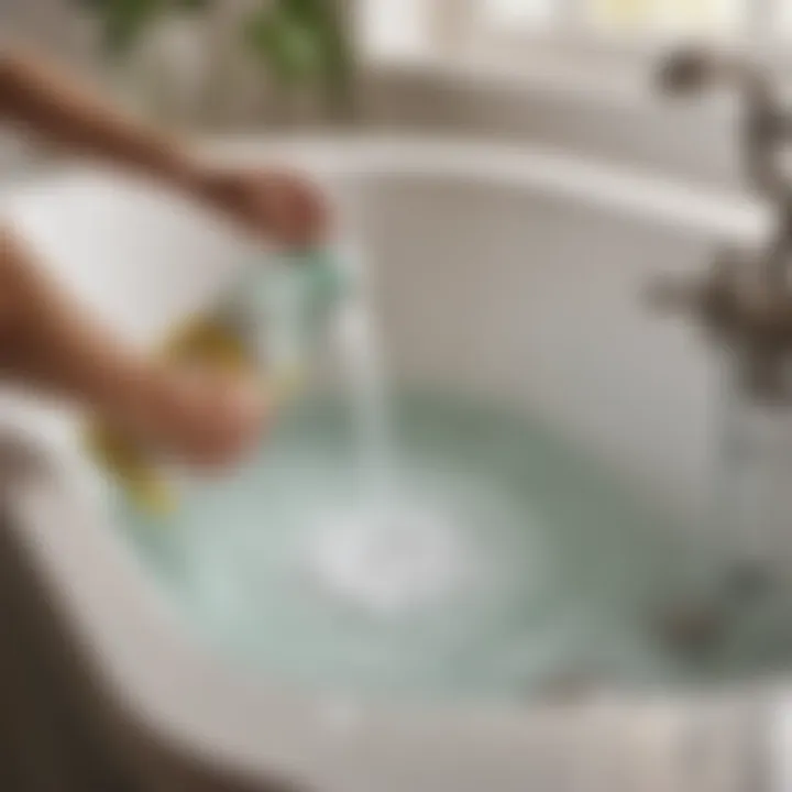 Illustration of pouring baking soda and vinegar down the drain