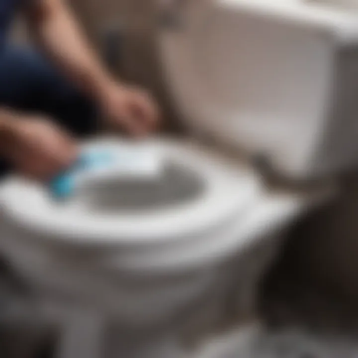 Illustration of repairing a toilet base leak with plumber's tape