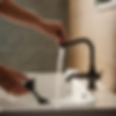 Person using a plunger to unclog a bathroom sink