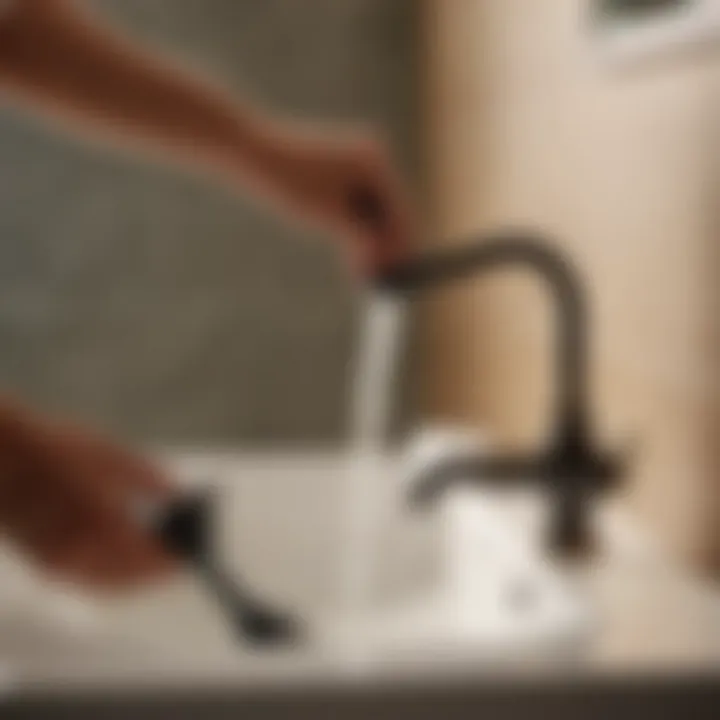 Person using a plunger to unclog a bathroom sink