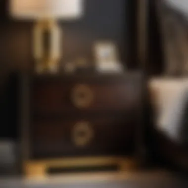 Chic Dark Wood Nightstand Sleek and modern dark wood nightstand with gold accents