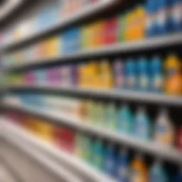 Selection of liquid detergents at store shelf