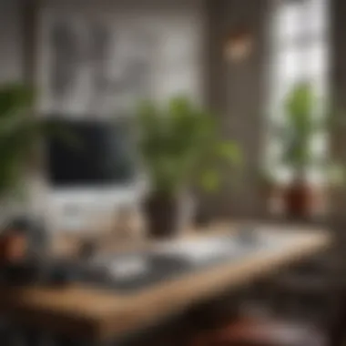 Sleek Office Desk with Potted Plant Sleek Office Desk with Potted Plant