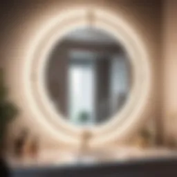 Elegant ring light reflecting on bathroom mirror