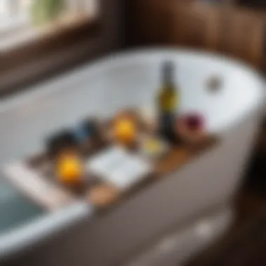 Acrylic bathtub caddy with book and glass of wine