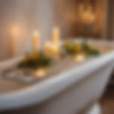 Acrylic bathtub caddy with candles and flowers