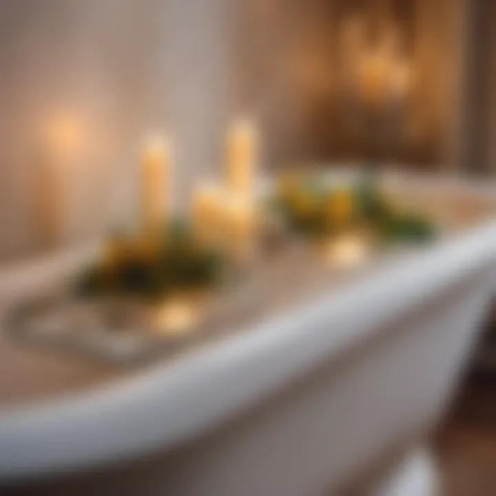 Acrylic bathtub caddy with candles and flowers