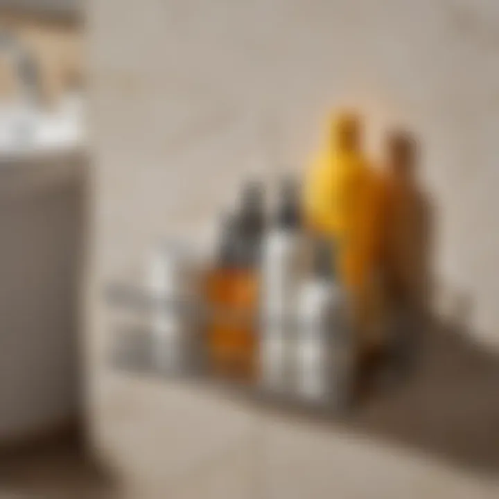 Close-up of Command bathroom caddy installation