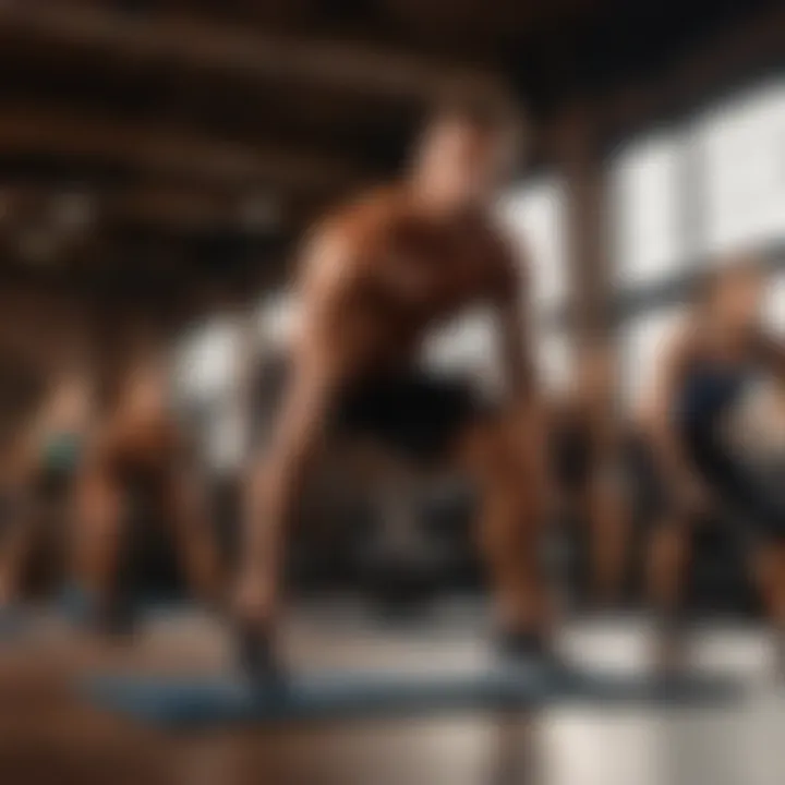 Fitness instructor leading a group through a challenging bodyweight workout