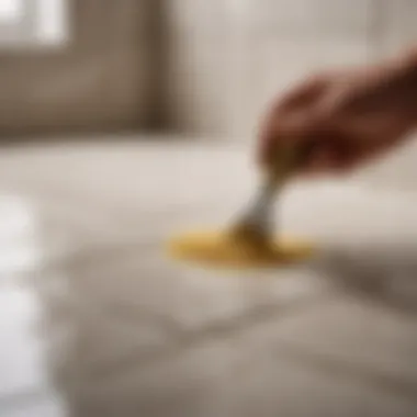 Close-up of grout whitener being applied on tile seams