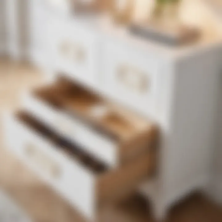 Organizational drawers of white bedroom dresser