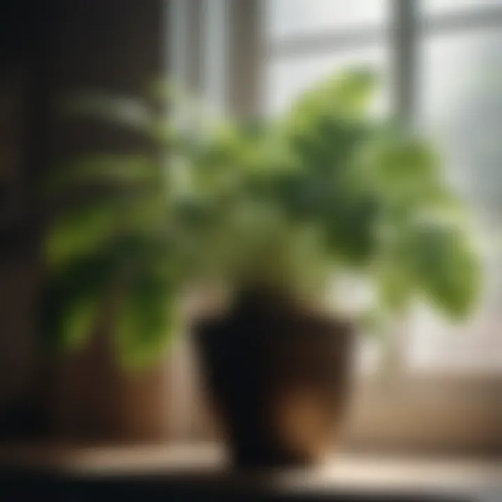 Hydrating Indoor Plant with Mist Indoor plant being gently misted with water for hydration