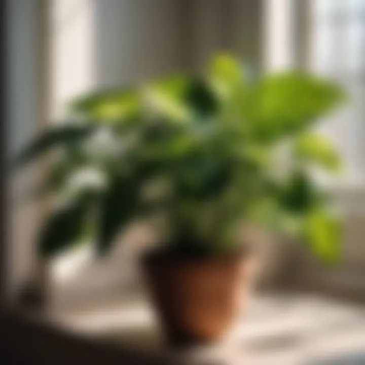 Sunlit Indoor Plant Foliage Vibrant indoor plant leaves with dappled sunlight