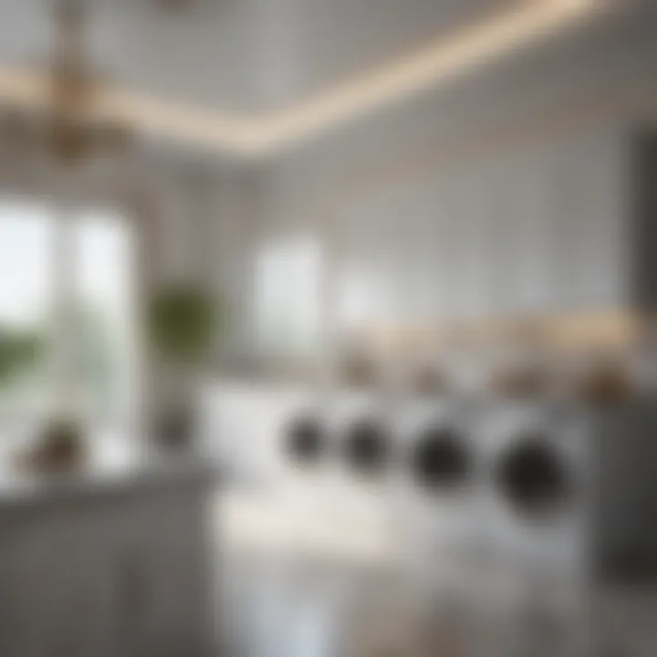 Luxurious large laundry room with marble countertops