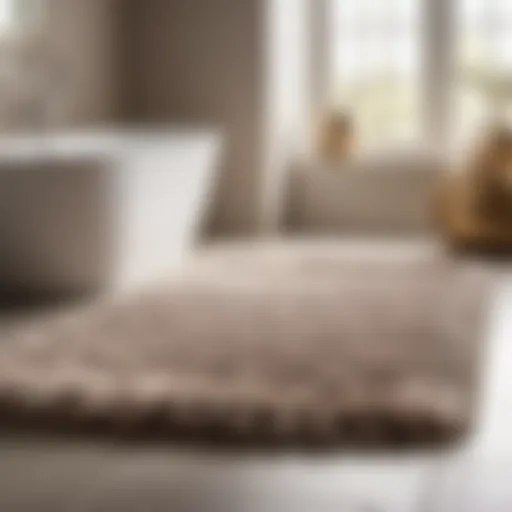 Luxurious plush bathroom rug in elegant taupe color