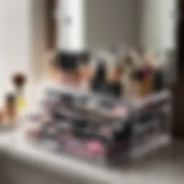 Neatly arranged cosmetics in a compact makeup organizer