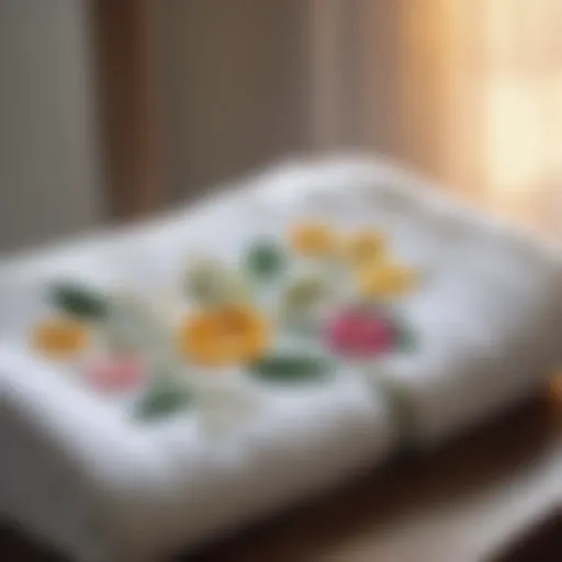 Elegantly embroidered towel with botanical motifs