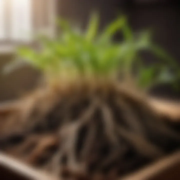 Close-up of healthy indoor plant roots