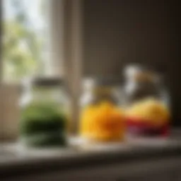 Natural cleaning ingredients in glass jars