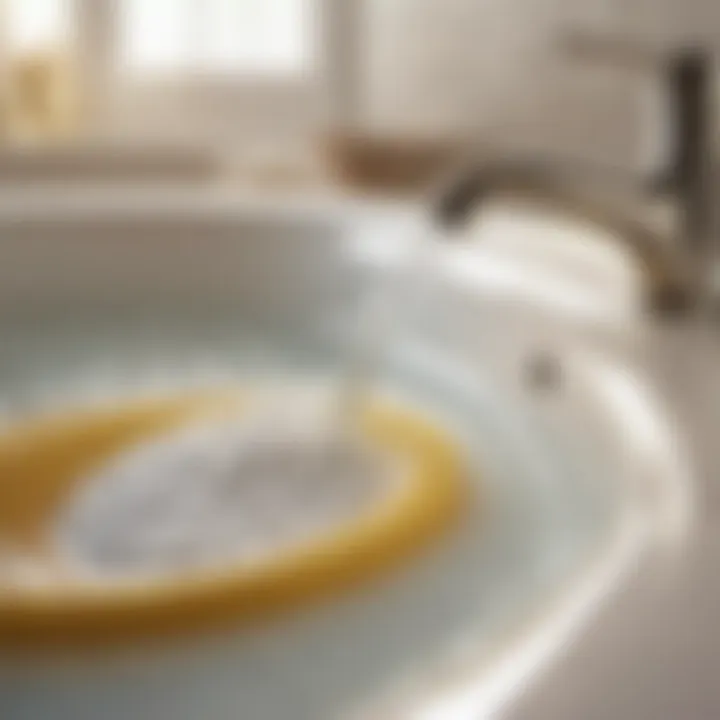Illustration of pouring baking soda and vinegar down bathtub drain
