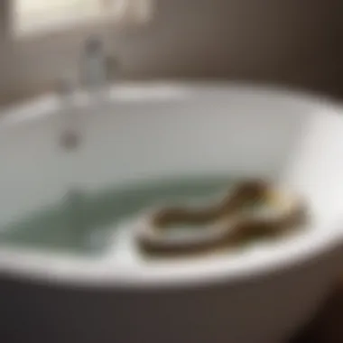 Drain Snake Technique for Unclogging Bathtub Drain Illustration of using a drain snake to clear bathtub drain