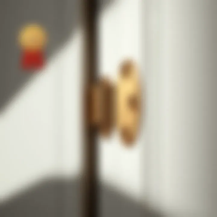 Close-up view of a high-quality bathroom vanity cabinet door hinge