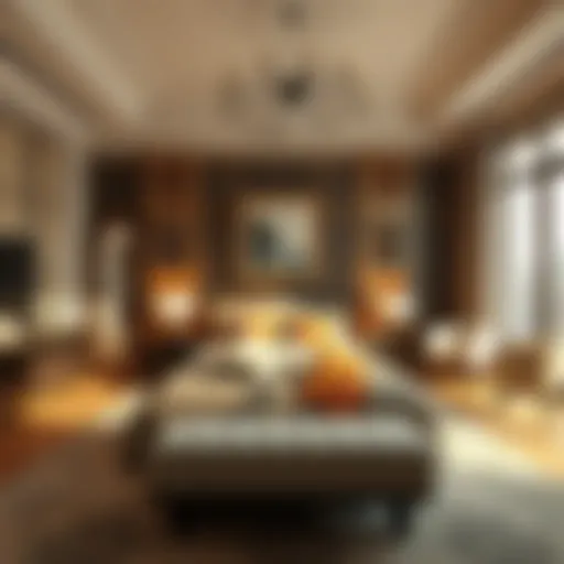 Spacious king size bedroom layout showcasing optimal furniture arrangement