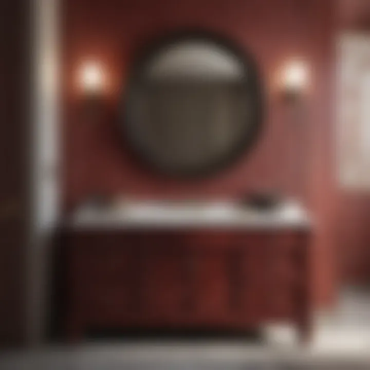 Maroon Vanity in Neutral Harmony Maroon bathroom vanity harmonizing with neutral tones