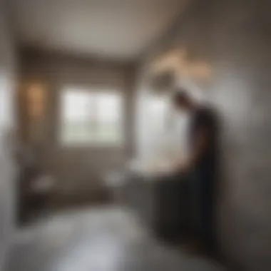 Skilled Labor in Bathroom Renovation Skilled labor working on a basement bathroom renovation
