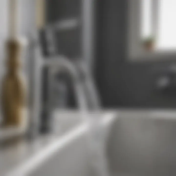A close-up view of a bathroom faucet being operated with a faucet key.
