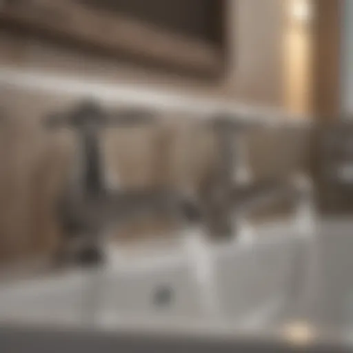 Detailed view of a two-handle faucet showcasing its design intricacies