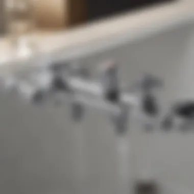 Close-up of the internal mechanism of a two-handle faucet