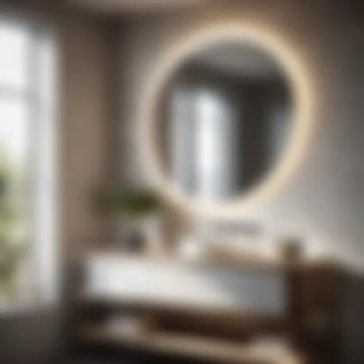 Unframed mirror reflecting natural light in modern bathroom