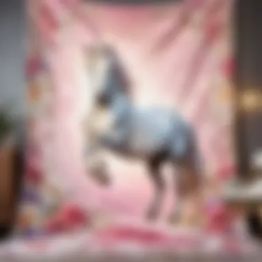 Blooming Unicorn Tapestry Unicorn Rug with Floral Patterns