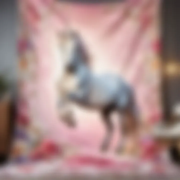 Blooming Unicorn Tapestry Unicorn Rug with Floral Patterns