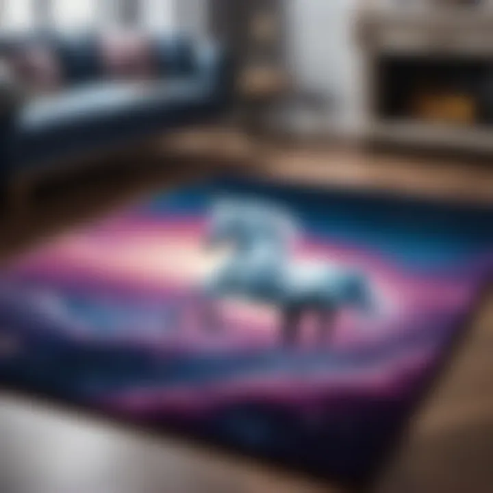 Celestial Night Unicorn Carpet Unicorn Rug in Dreamy Night Sky Theme