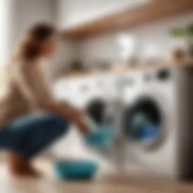 Modern Laundry Routine with Eco-friendly Detergent Person using eco-friendly laundry detergent in a modern washing machine