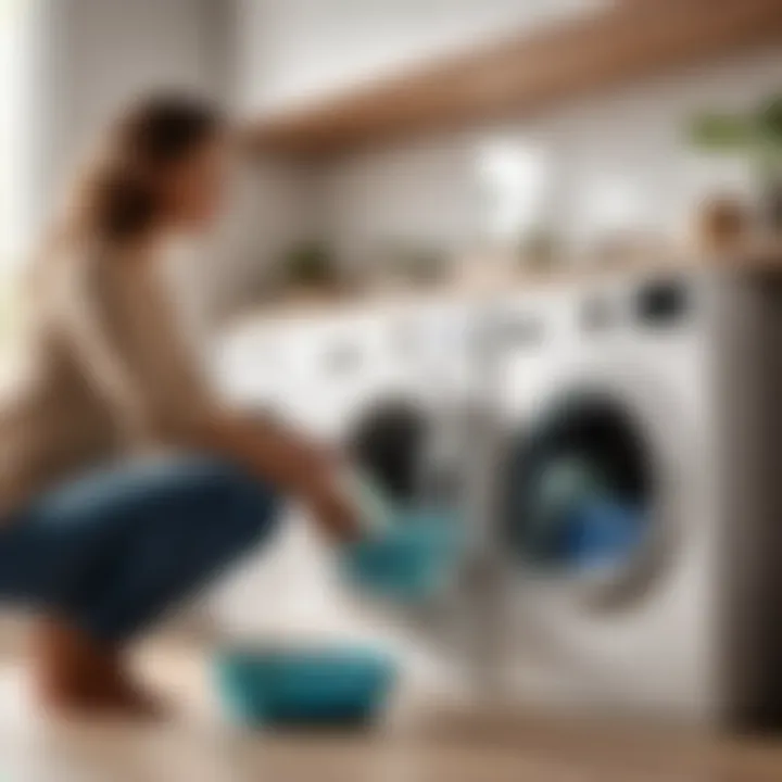 Modern Laundry Routine with Eco-friendly Detergent Person using eco-friendly laundry detergent in a modern washing machine