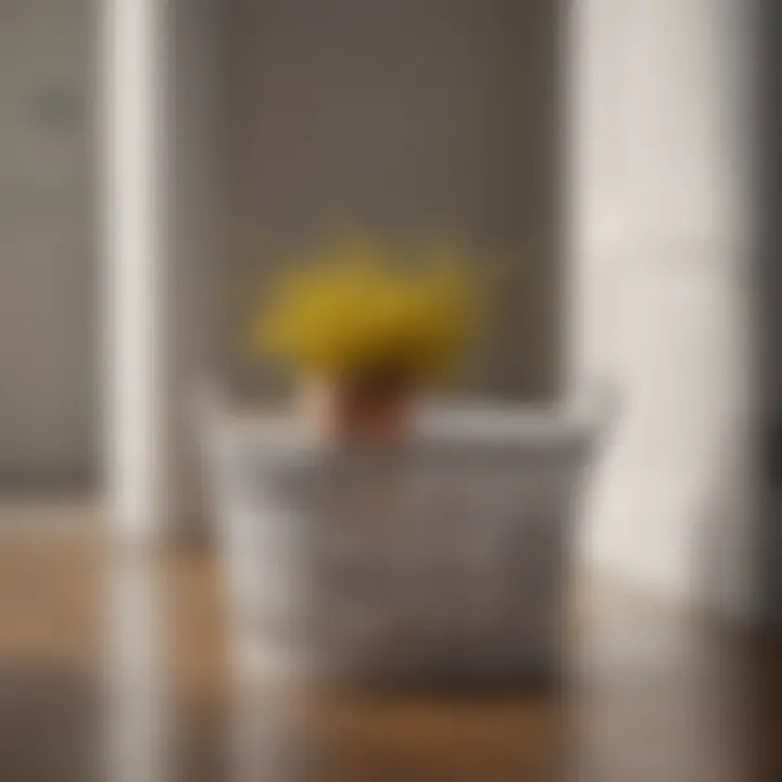Elegant white metal laundry basket complementing interior decor