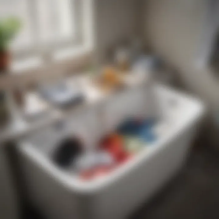 Innovative organization of laundry items within a bathtub setting