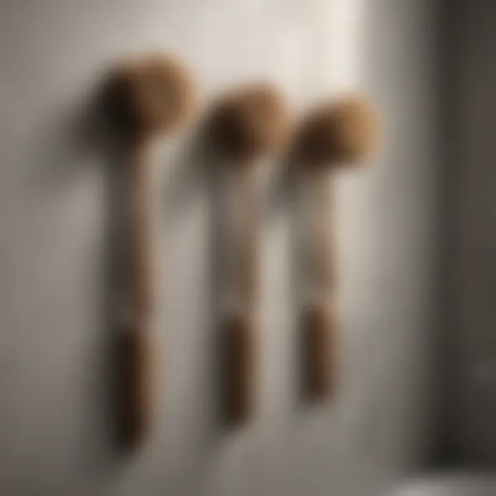 Variety of bathroom back brushes displayed in an elegant arrangement.