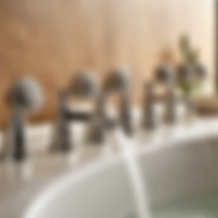 Variety of bathroom faucet sprayer attachments displayed in a row