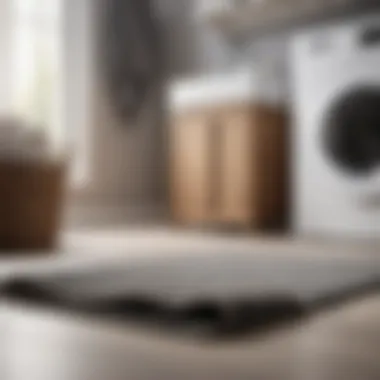 Minimalist grey rug with laundry basket