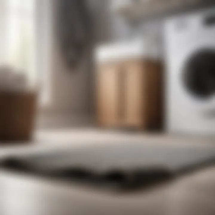 Minimalist grey rug with laundry basket