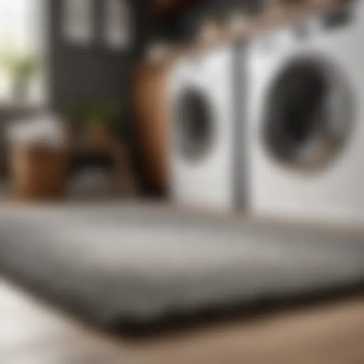 Grey rug complementing modern laundry room decor