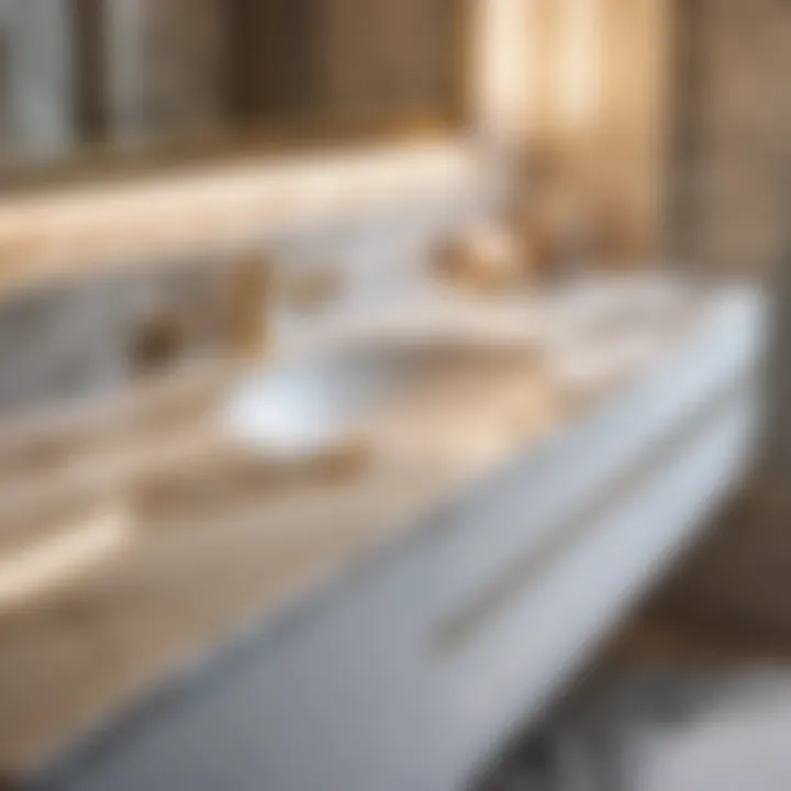 Natural Patterns on Versatile Marble Countertop Marble bath countertop with natural patterns and textures