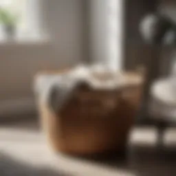 Elegant round laundry basket displayed in modern living room