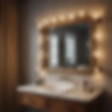 A stylish retro vanity with a large mirror and unique lighting, reflecting the cultural significance of vintage aesthetics.