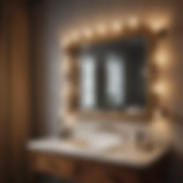 A stylish retro vanity with a large mirror and unique lighting, reflecting the cultural significance of vintage aesthetics.
