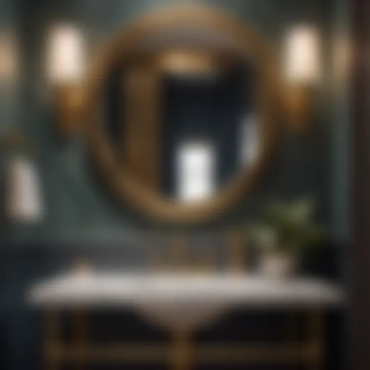 Vintage Brass-Framed Mirror in Powder Room with Art Deco Design